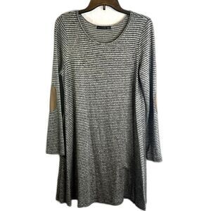 Potters Pot Black Gray Striped Long Sleeve Elbow Patch Tshirt Dress Size Large
